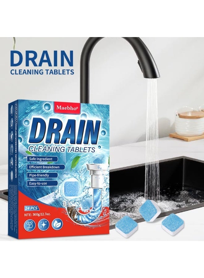 Maebho 24PCS Drain Cleaning Effervescent Tablets, Powerful Pipe Unclogger for Kitchen & Bathroom Drains, Fast-Acting Dredger & Deodorizer - Image 1