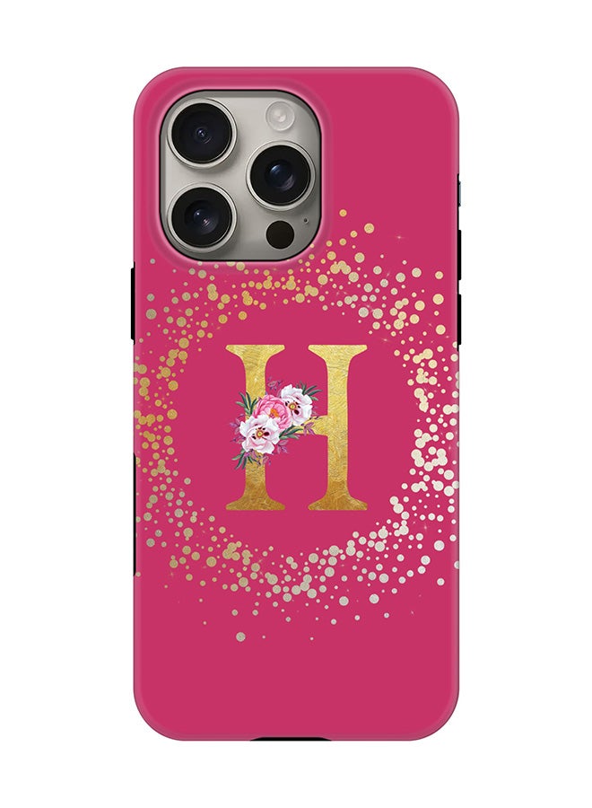Stylizedd Tough Pro Magnetic Case for iPhone 16 Pro, Dual Layer hybrid PC + TPU Mobile Cover Matte - Custom Monogram Floral - H ( Deep Pink ) - Image 1