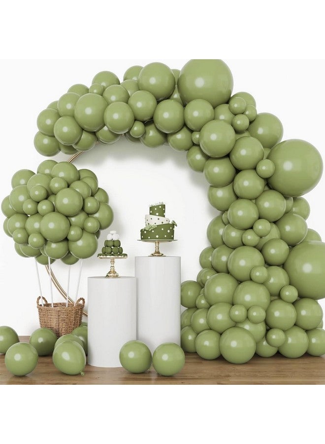 RUBFAC 129pcs Sage Green Balloons Different Sizes 18 12 10 5 Inch, Olive Green Latex Balloon Garland Arch Kit for Birthday Party Graduation Baby Shower Wedding Safari Jungle Balloon Decoration - Image 1