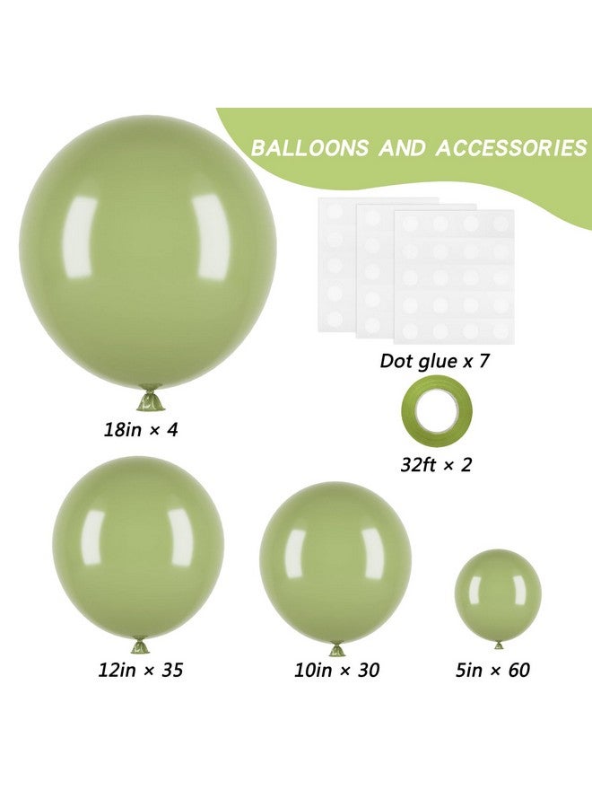 RUBFAC 129pcs Sage Green Balloons Different Sizes 18 12 10 5 Inch, Olive Green Latex Balloon Garland Arch Kit for Birthday Party Graduation Baby Shower Wedding Safari Jungle Balloon Decoration - Image 2