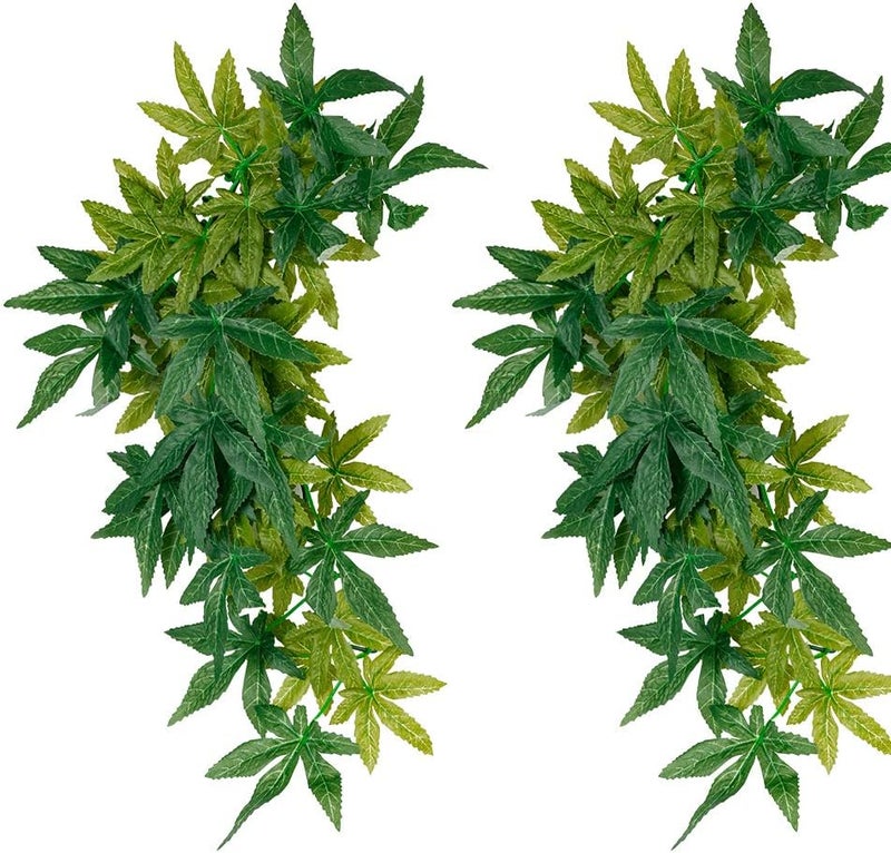 FiveBull 2 Pack Reptile Silk Plants with Suction Cups - Realistic Climbing Vines & Grass Leaves for Terrarium Decor, Amphibian Habitat Tank Accessories (Durable & Easy to Install) - Image 1