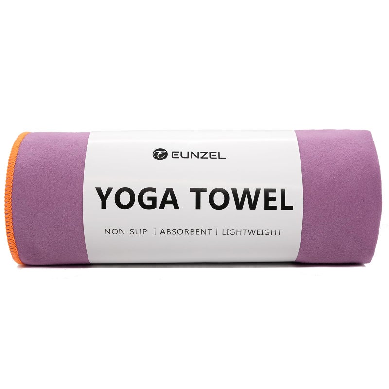 Eunzel Hot Yoga Towel Non-Slip Yoga Mat Towel Ultra-Absorbent Microfiber Towel for Hot Yoga, Pilatesï¼ŒBikram and Workout 26.5"x 72", Purple/Orange - Image 1
