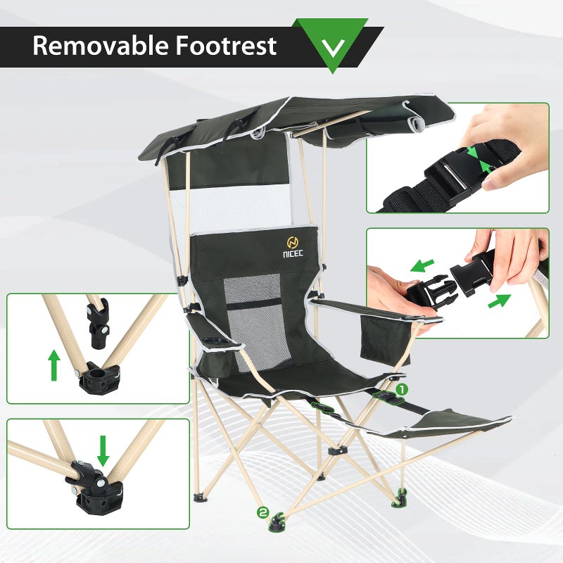 Nice C Chair with Canopy, Umbrella Chairs, Chair with Shades, Sports Chairs, w/Removable Footrest, Cooler Bag, Cup Holder for Camping, Fishing, Sports, Soccer, Beach (1-P Green) - Image 3