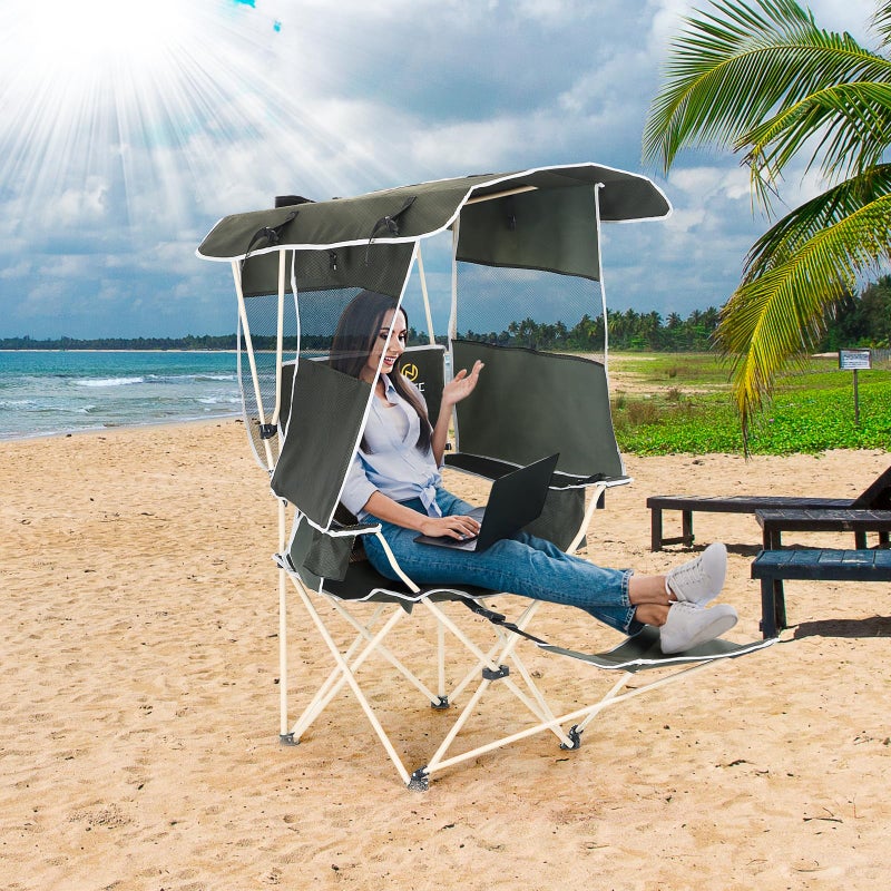 Nice C Chair with Canopy, Umbrella Chairs, Chair with Shades, Sports Chairs, w/Removable Footrest, Cooler Bag, Cup Holder for Camping, Fishing, Sports, Soccer, Beach (1-P Green) - Image 5