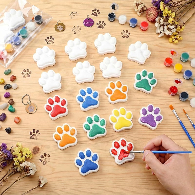 Simgoing 20 Set Dinosaur Unicorn Mermaid Donut Jungle Animal Alien DIY Painting Kit Pumpkin Snowman Ceramic Paint Your Own Figurines Unpainted Plaster Craft for Party Favor (Paw Print) - Image 3