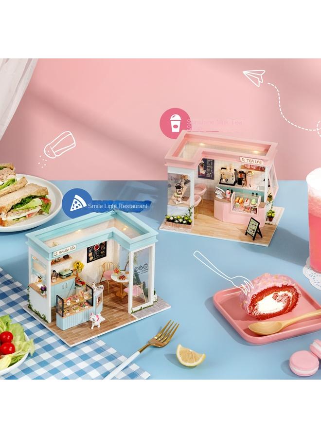 متجر على الطراز الكوري على الطراز ، كوخ في الشارع ، dy Sunshine Milk Tea Shop ، Smile Light Food House ، منزل صغير مصنوع يدويًا - Image 3