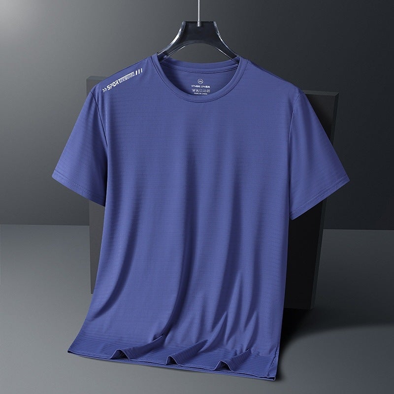 2024 Sports Leisure Round Neck Plus Size Mesh Ice Silk T-Shirt Men'S Breathable Elastic Quick-Drying Loose Explosion - Image 3