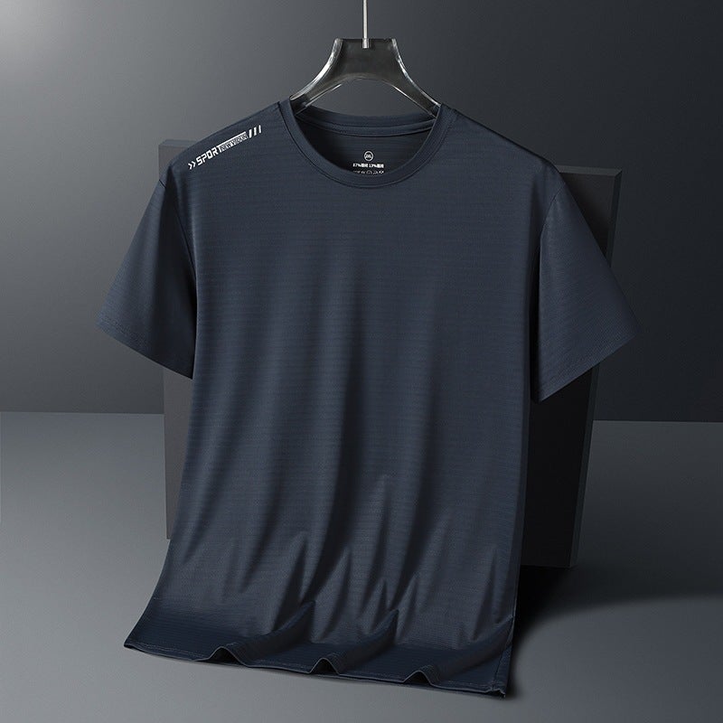 2024 Sports Leisure Round Neck Plus Size Mesh Ice Silk T-Shirt Men'S Breathable Elastic Quick-Drying Loose Explosion - Image 1