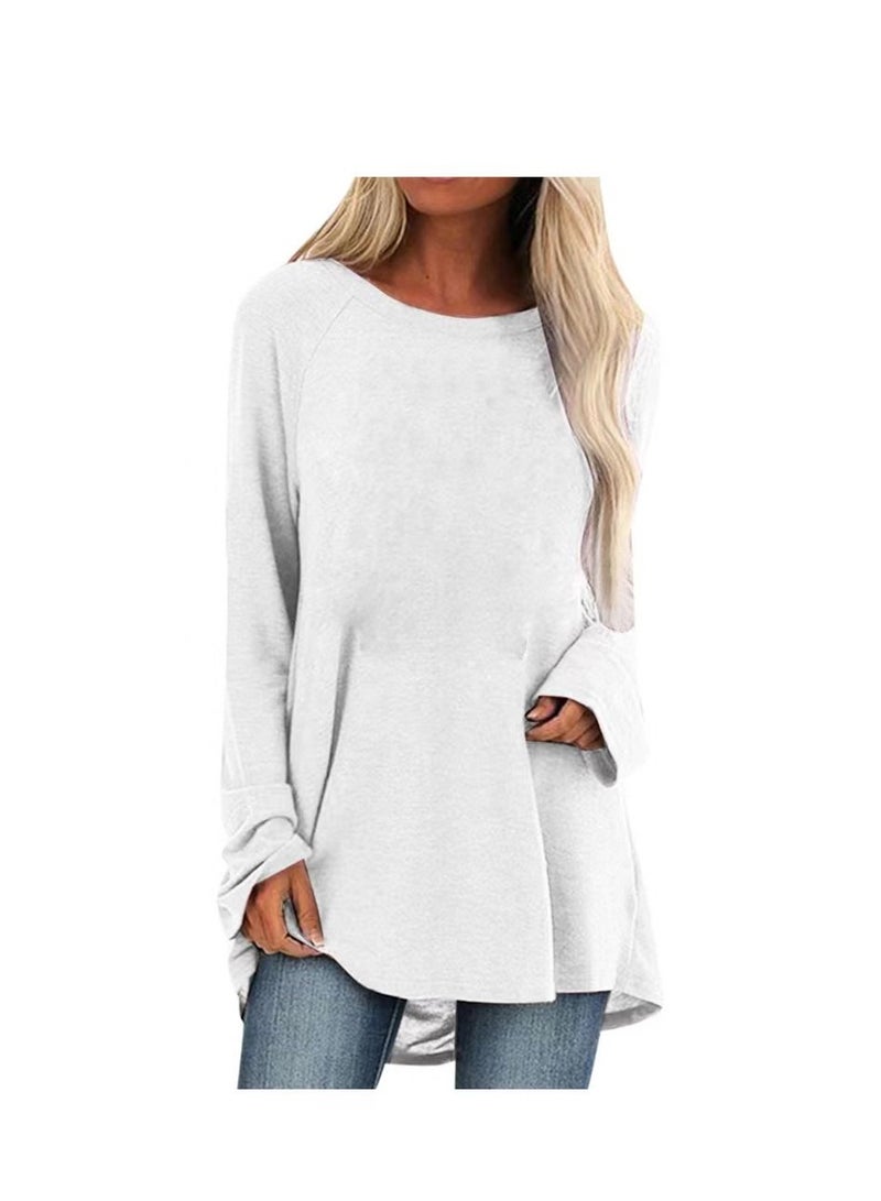 Loquat Solid Color Casual Medium Length Round Neck Long Sleeve Jumper T-shirt