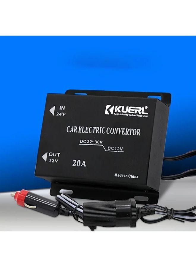 24V To 12V 20A DC Power Converter With Cigarette Lighter Plug Common Style - Image 1