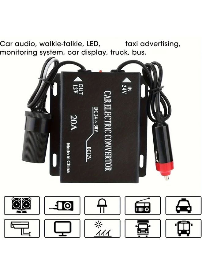 24V To 12V 20A DC Power Converter With Cigarette Lighter Plug Common Style - Image 4