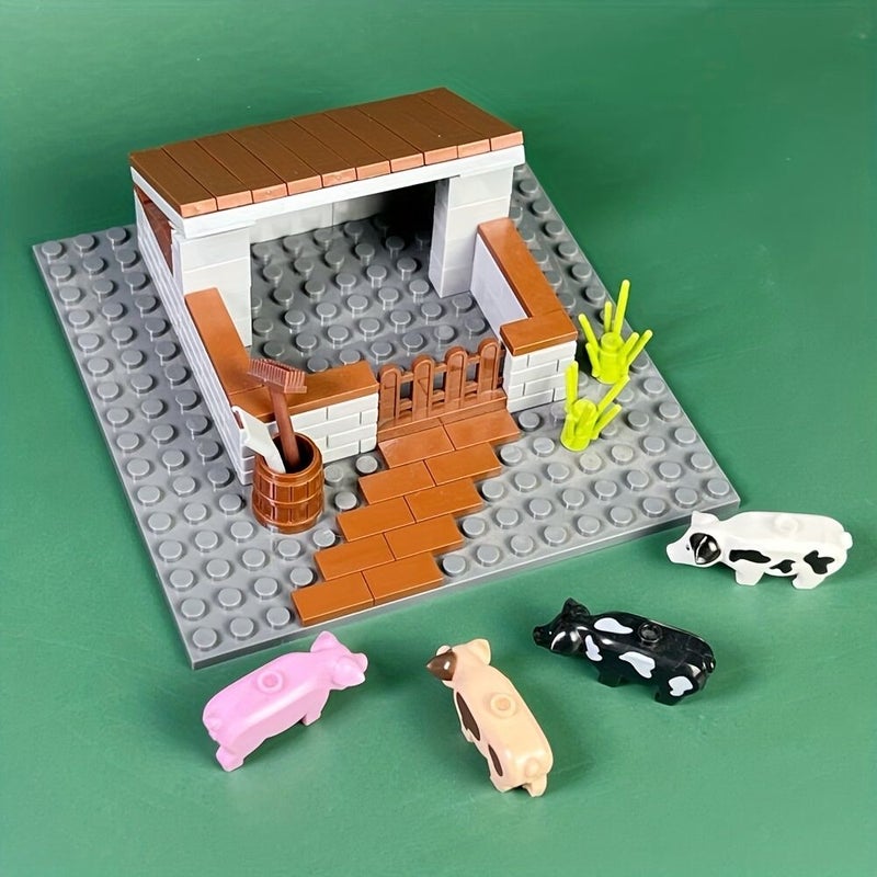 Pig House Farm Animal Building Blocks Set With Pig Cow Figures Educational Toy - Image 5