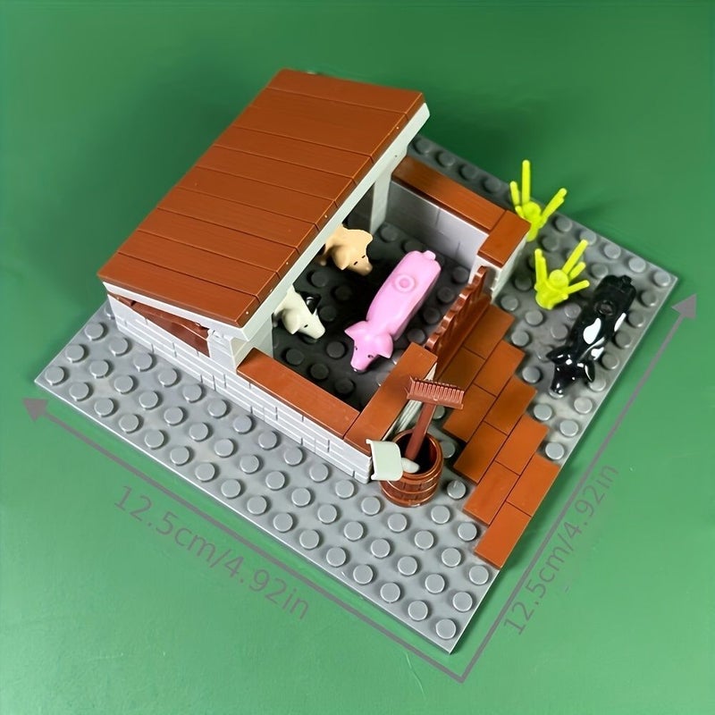 Pig House Farm Animal Building Blocks Set With Pig Cow Figures Educational Toy - Image 3