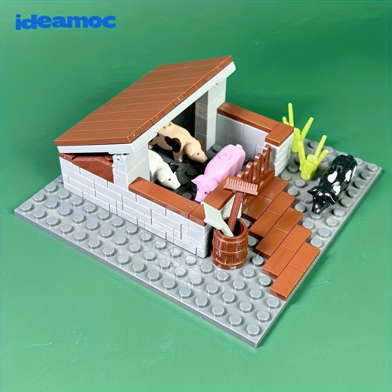 Pig House Farm Animal Building Blocks Set With Pig Cow Figures Educational Toy - Image 2