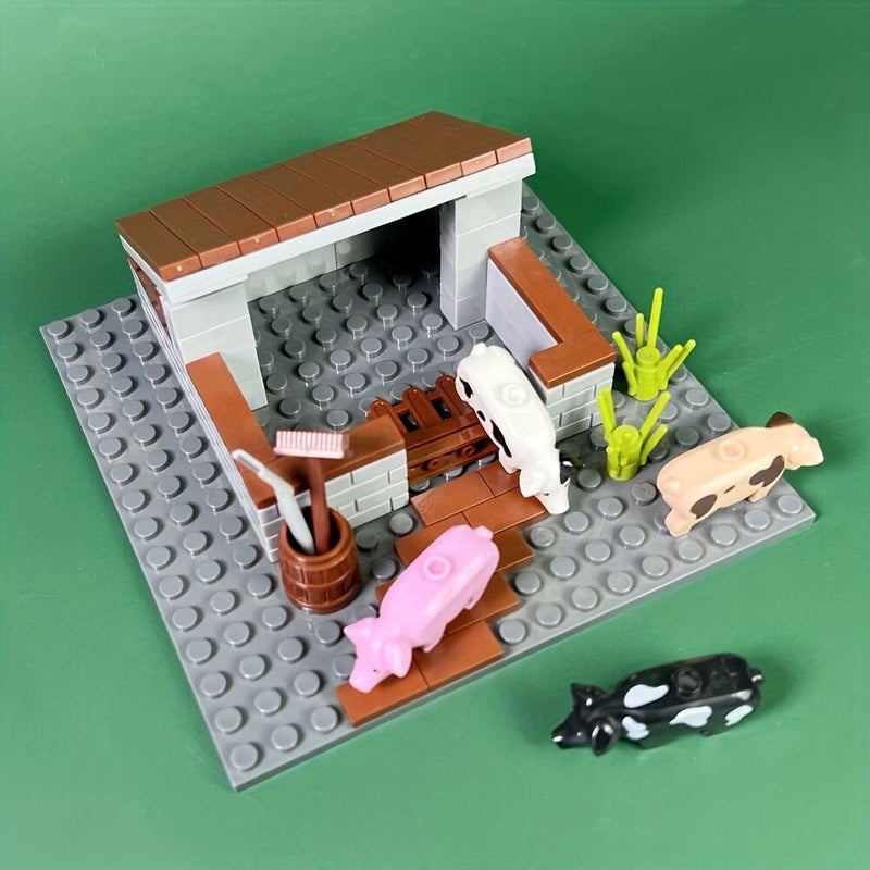 Pig House Farm Animal Building Blocks Set With Pig Cow Figures Educational Toy - Image 4