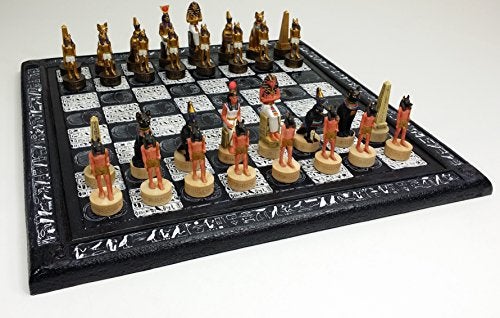 HPL 16 inch Egyptian Chess Set with Black White Hieroglyphics Egypt Board by HPL - Image 5