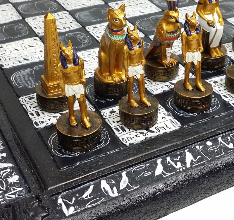 HPL 16 inch Egyptian Chess Set with Black White Hieroglyphics Egypt Board by HPL - Image 2
