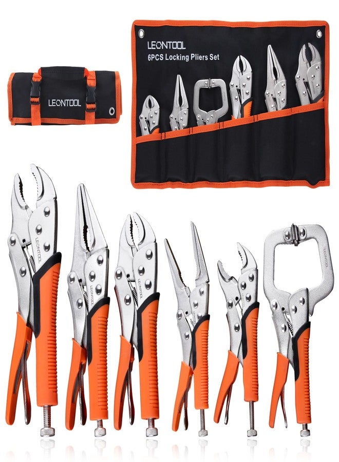 طقم كماشة قفل من ليونتول، مكون من 6 قطع، كماشة مسكات ملزمة، كماشة قفل بفك منحني 5 و7 و10 بوصات، كماشة قفل بأنف طويل 6-1/2 بوصة، كماشة قفل على شكل حرف C 6 بوصات للحام وثني المعادن وأعمال النجارة - Image 1