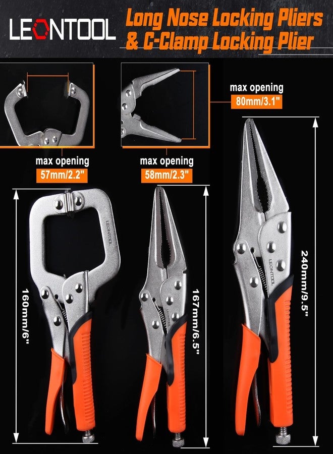 طقم كماشة قفل من ليونتول، مكون من 6 قطع، كماشة مسكات ملزمة، كماشة قفل بفك منحني 5 و7 و10 بوصات، كماشة قفل بأنف طويل 6-1/2 بوصة، كماشة قفل على شكل حرف C 6 بوصات للحام وثني المعادن وأعمال النجارة - Image 4