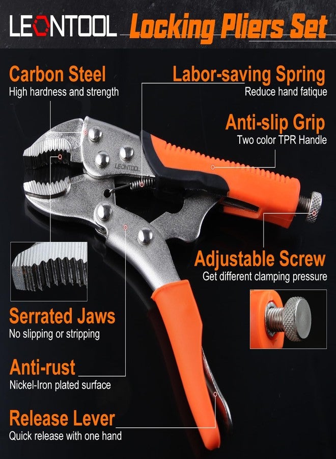 طقم كماشة قفل من ليونتول، مكون من 6 قطع، كماشة مسكات ملزمة، كماشة قفل بفك منحني 5 و7 و10 بوصات، كماشة قفل بأنف طويل 6-1/2 بوصة، كماشة قفل على شكل حرف C 6 بوصات للحام وثني المعادن وأعمال النجارة - Image 2