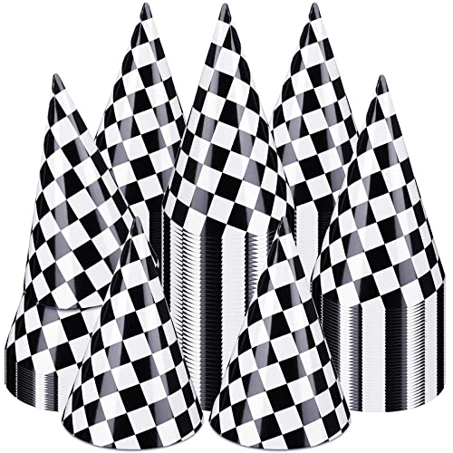 Teling 30 Pieces Birthday Party Hats CarCow Themed Paper Cone Hat Birthday Party Supplies Decorations for Kids Race Car - Image 1