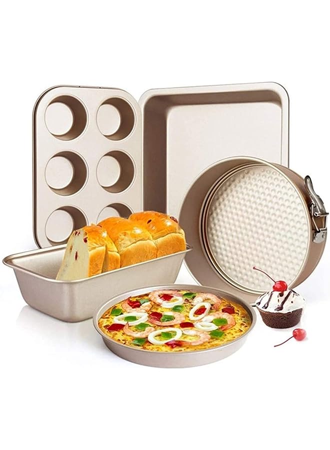 PROMASS Bakeware Set 5-Pieces Carbon Steel Nonstick Baking Pans Oven Baking Set with Springform Pan,6-Cup Muffin Pan,Square Roasting Pan,Pizza Baking Tray,Rectangular Toast Box, Kitchen Baking Tools - Image 1