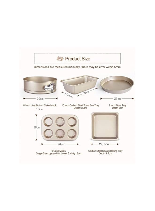 PROMASS Bakeware Set 5-Pieces Carbon Steel Nonstick Baking Pans Oven Baking Set with Springform Pan,6-Cup Muffin Pan,Square Roasting Pan,Pizza Baking Tray,Rectangular Toast Box, Kitchen Baking Tools - Image 2