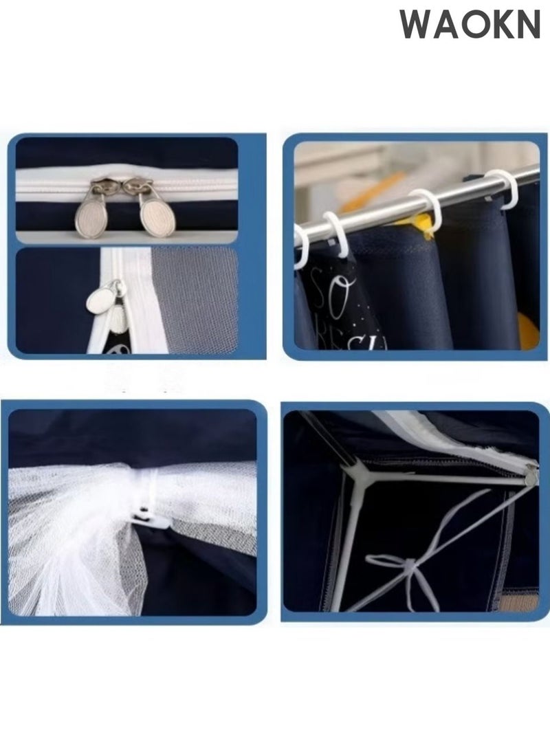 WAOKN School dormitory bed curtains, tent curtains, blackout curtains, single bed tent all inclusive, bed curtain integrated mosquito net with bracket zipper, student sunshade cloth bed curtain, with mosquito net for student sleep privacy protection. - Image 2