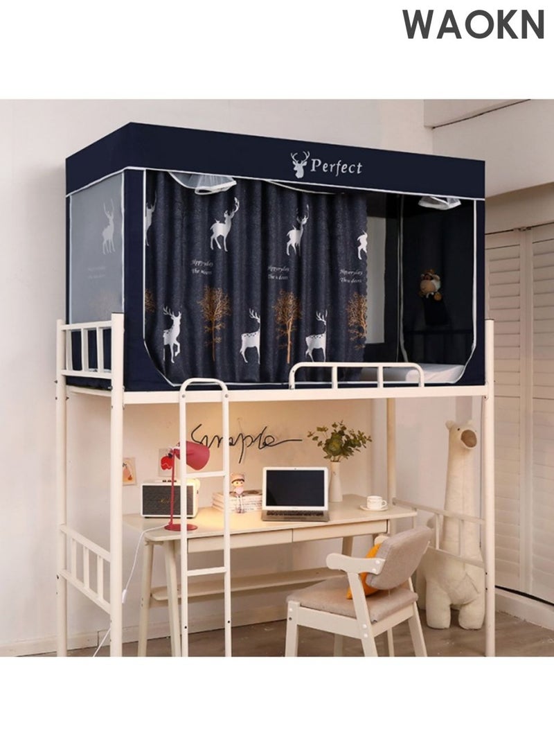 WAOKN School dormitory bed curtains, tent curtains, blackout curtains, single bed tent all inclusive, bed curtain integrated mosquito net with bracket zipper, student sunshade cloth bed curtain, with mosquito net for student sleep privacy protection. - Image 1