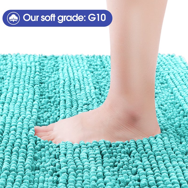 ACCUMTEK Striped Teal Green Bathroom Rug Set 3 Pieces Ultra Soft, Non Slip Chenille Toilet Mat, Absorbent Plush Shaggy Bath Mats for Bathroom, Bedroom, Kitchen, Turquoise - Image 2