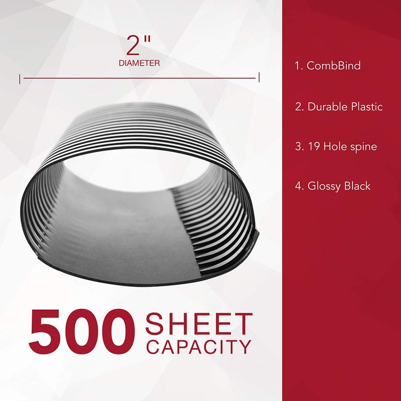 GBC Binding Spines / Spirals / Coils, 2" Diameter, 500 Sheet Capacity, CombBind, Black, 50 Pack (4200022) - Image 3
