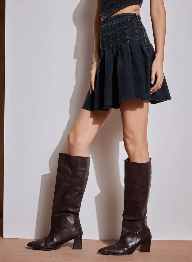 SASSAFRAS SASSAFRAS Washed Denim Pleated A-Line Mini Skirt