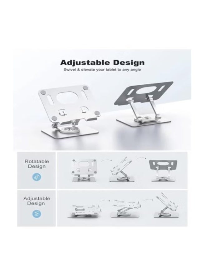 Terabyte iPad Stand 360° Rotatable Metal Tablet & Phone Stand for Desk | Adjustable Foldable Mount Compatible with iPad Pro/Air/Mini, Galaxy Tab, iPad 12.9, Drawing Set (Silver) - Image 2