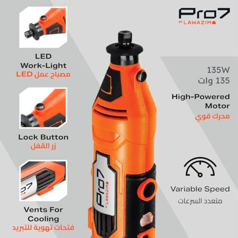 Pro7 Rotary Tool Kit 234 Piece with 6 Variable Speeds - BS Plug Anti-Vibration Precision Mini Rotary Accessories - Ideal for Sanding, Polishing, Carving, Drilling, Cutting, and Woodworking - Image 2