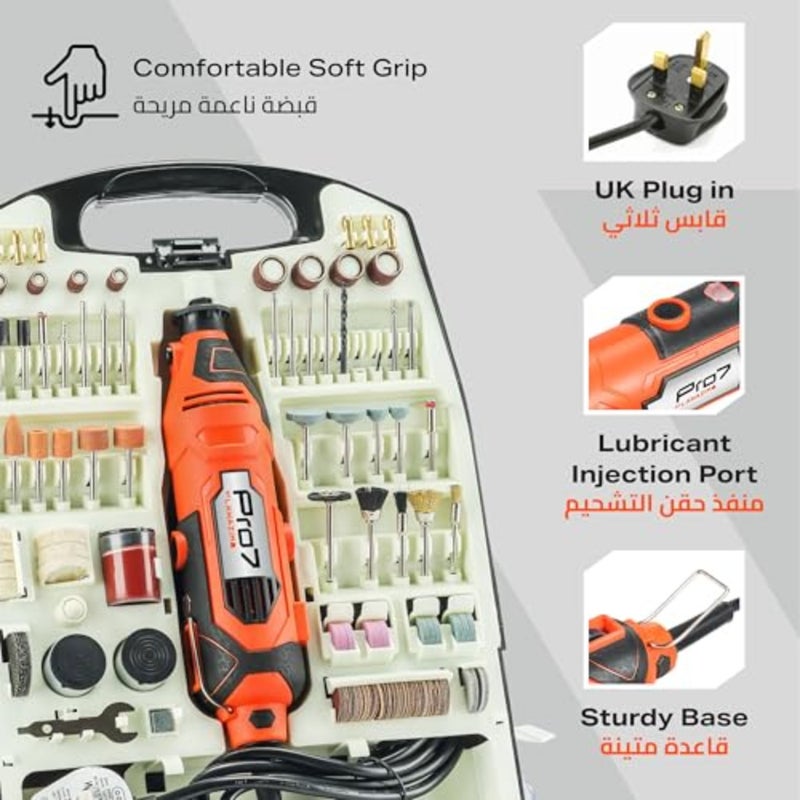 Pro7 Rotary Tool Kit 234 Piece with 6 Variable Speeds - BS Plug Anti-Vibration Precision Mini Rotary Accessories - Ideal for Sanding, Polishing, Carving, Drilling, Cutting, and Woodworking - Image 4