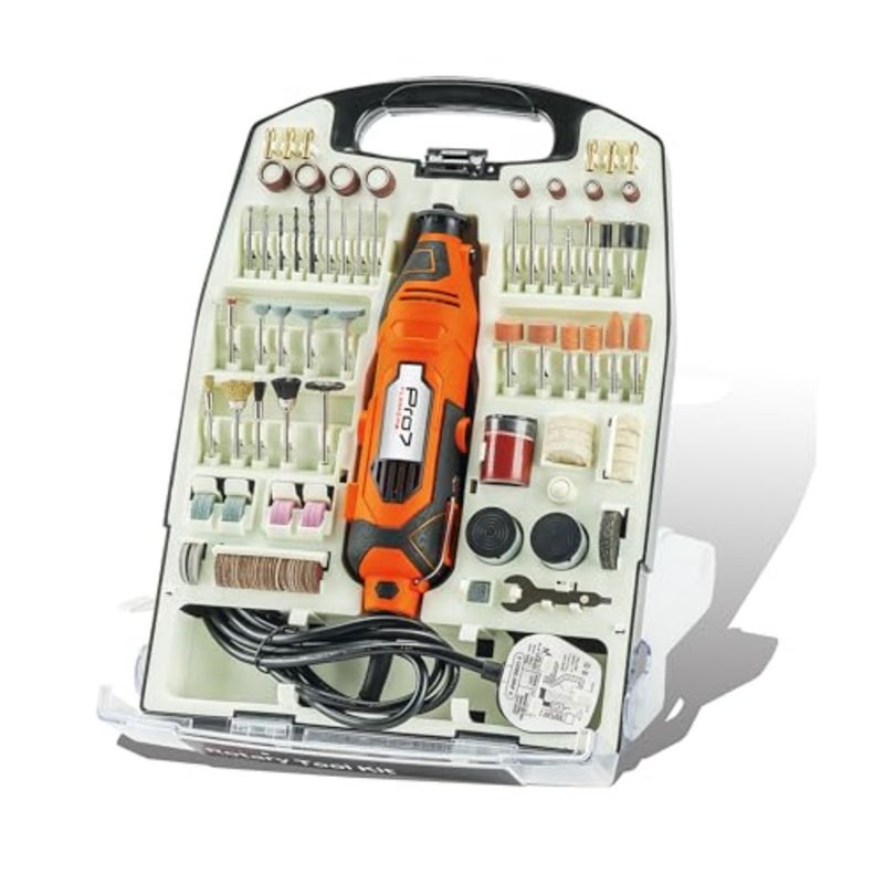 Pro7 Rotary Tool Kit 234 Piece with 6 Variable Speeds - BS Plug Anti-Vibration Precision Mini Rotary Accessories - Ideal for Sanding, Polishing, Carving, Drilling, Cutting, and Woodworking - Image 1