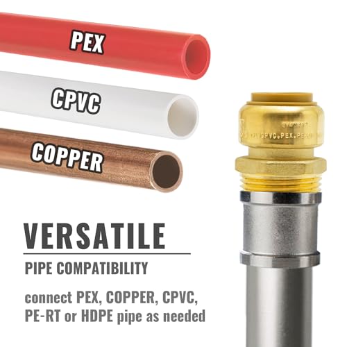 SUNGATOR 3/4 Inch x 1 Inch Male NPT Adapter, No Lead Brass Push-to-Connect Plumbing Fittings to Connect PEX, Copper, CPVC, With A Disconnect Clip and A Sealing Tape, Pack of 6 - Image 4