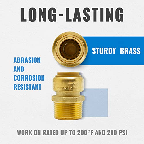 SUNGATOR 3/4 Inch x 1 Inch Male NPT Adapter, No Lead Brass Push-to-Connect Plumbing Fittings to Connect PEX, Copper, CPVC, With A Disconnect Clip and A Sealing Tape, Pack of 6 - Image 3