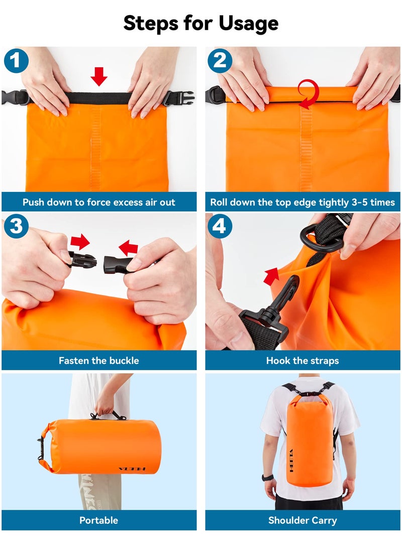 HEETA Waterproof Dry Bag for Women Men (Upgraded Version), Roll Top Lightweight Dry Storage Bag Backpack with Emergency Whistle for Travel, Swimming, Boating, Kayaking, Camping, Beach (Orange, 30L) - Image 4