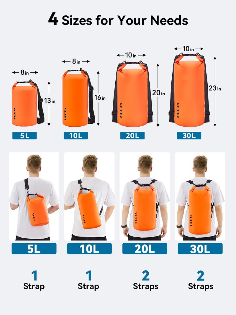 HEETA Waterproof Dry Bag for Women Men (Upgraded Version), Roll Top Lightweight Dry Storage Bag Backpack with Emergency Whistle for Travel, Swimming, Boating, Kayaking, Camping, Beach (Orange, 30L) - Image 2