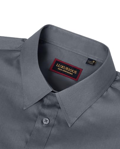 Lion Nardo Cotton Mens Dress Shirts Long Sleeve Big and Tall Dress Shirts for Men Wrinkle Free Button Down Shirts Regular Fit Dark Grey - Image 4