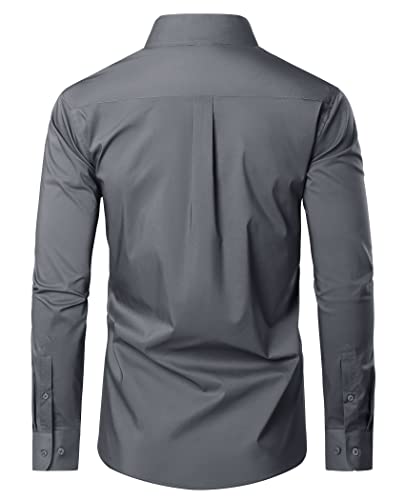 Lion Nardo Cotton Mens Dress Shirts Long Sleeve Big and Tall Dress Shirts for Men Wrinkle Free Button Down Shirts Regular Fit Dark Grey - Image 5