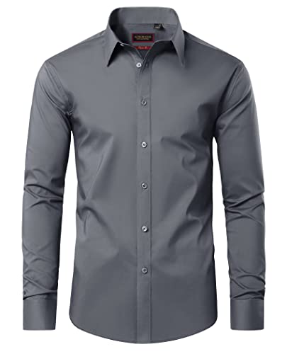 Lion Nardo Cotton Mens Dress Shirts Long Sleeve Big and Tall Dress Shirts for Men Wrinkle Free Button Down Shirts Regular Fit Dark Grey - Image 1