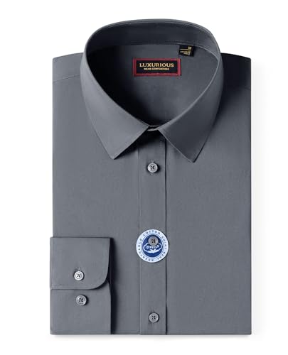 Lion Nardo Cotton Mens Dress Shirts Long Sleeve Big and Tall Dress Shirts for Men Wrinkle Free Button Down Shirts Regular Fit Dark Grey - Image 3
