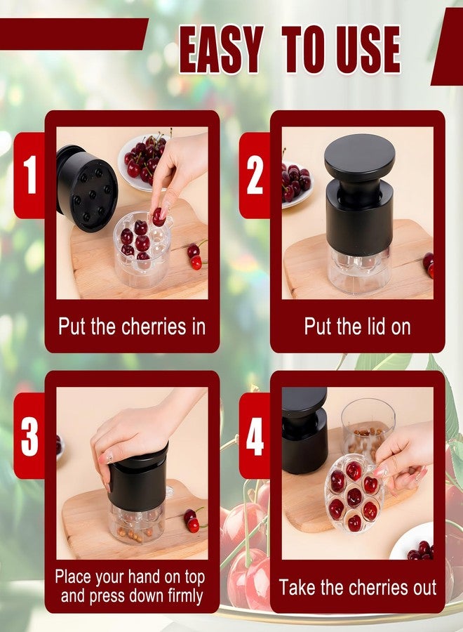 CLORISLAND Cherry Pitter Multiple,2025 Quickly Release Multi Cherries Stoner Pitter,7-Hole Push Button Cherr'y Core Pit'ter Tool with Splatter Protector,Pit Seed Remover for Making Cherry Jam, Black - Image 4