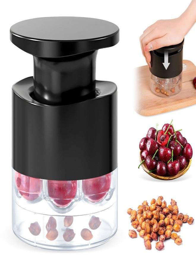 CLORISLAND Cherry Pitter Multiple,2025 Quickly Release Multi Cherries Stoner Pitter,7-Hole Push Button Cherr'y Core Pit'ter Tool with Splatter Protector,Pit Seed Remover for Making Cherry Jam, Black - Image 1