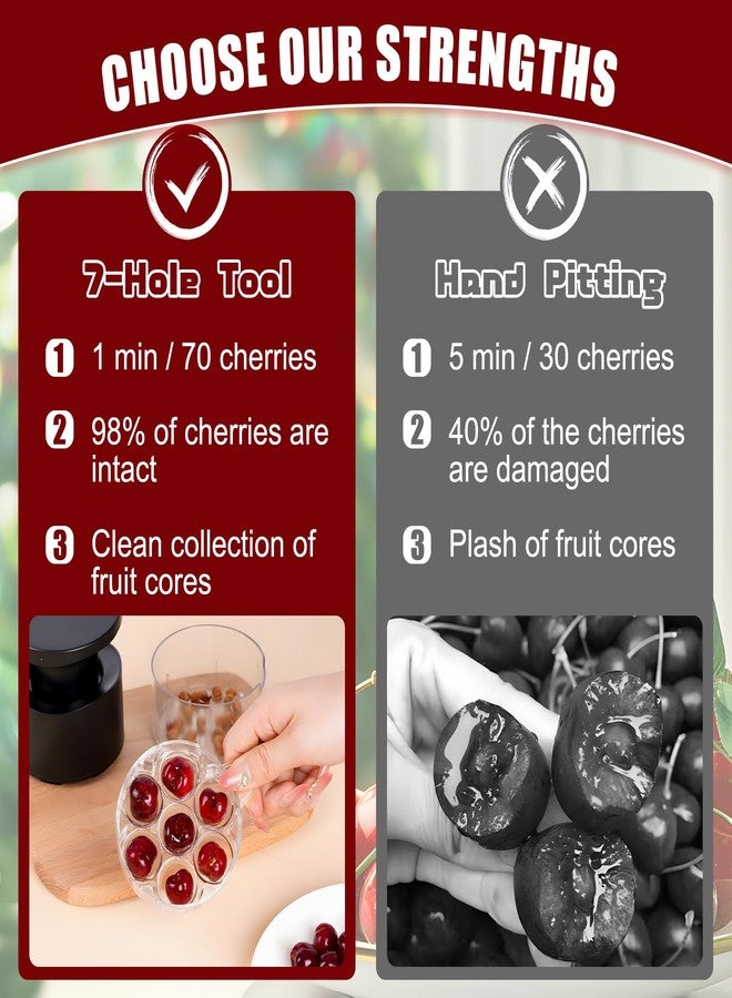 CLORISLAND Cherry Pitter Multiple,2025 Quickly Release Multi Cherries Stoner Pitter,7-Hole Push Button Cherr'y Core Pit'ter Tool with Splatter Protector,Pit Seed Remover for Making Cherry Jam, Black - Image 2