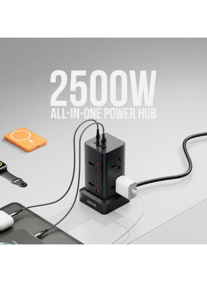 GreenLion Green Lion Power Tower Multi-Port Power Strip 2500W 2M Cable - Image 2