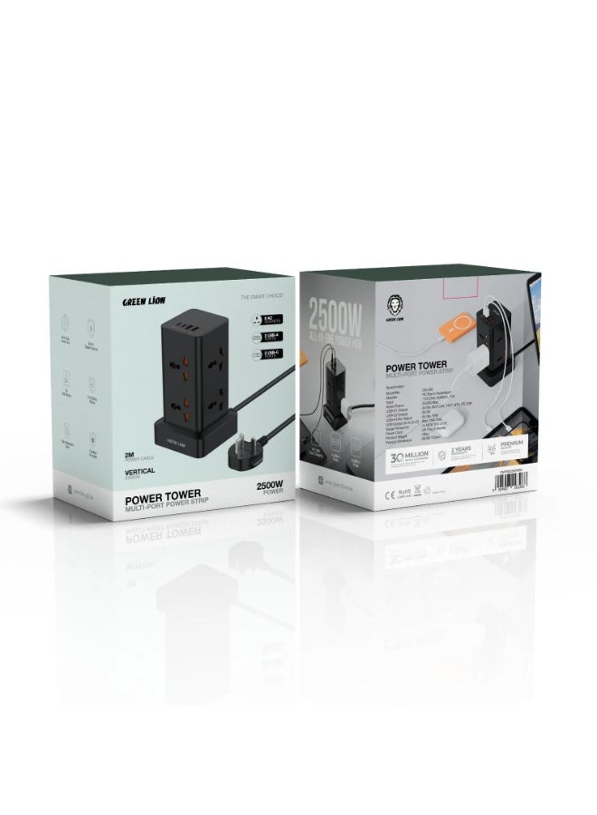 GreenLion Green Lion Power Tower Multi-Port Power Strip 2500W 2M Cable - Image 3