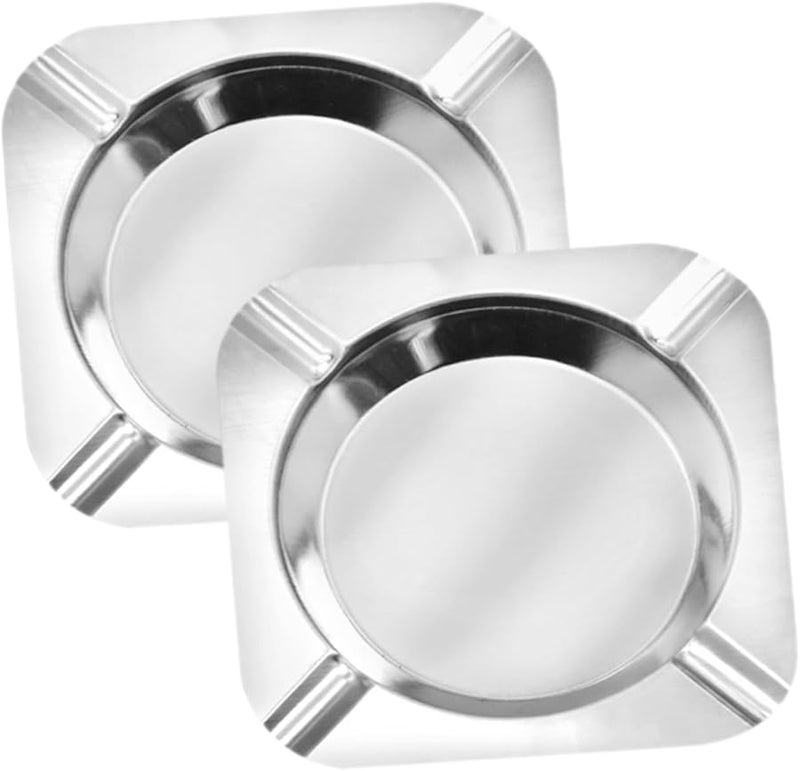 Stainless Steel Windproof Ashtray Set 2 Piece Unbreakable For Indoor And Outdoor Use - Image 1